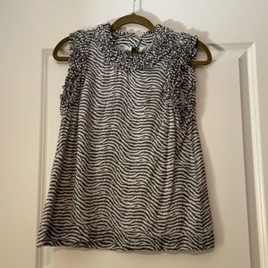 French connection blue and white ruffle blouse